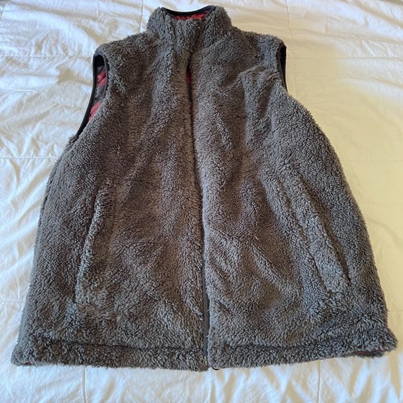 Buffalo David Britton Puffer Vest Women Large Red Plaid Reversible High Collar - Picture 9 of 13